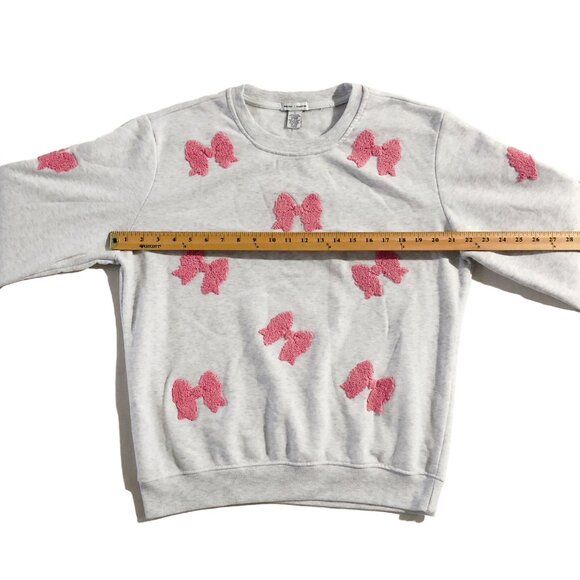 Better / Together Sweatshirt Womens L Gray Pink Coquette Bows Crewneck Pullover - Picture 4 of 7